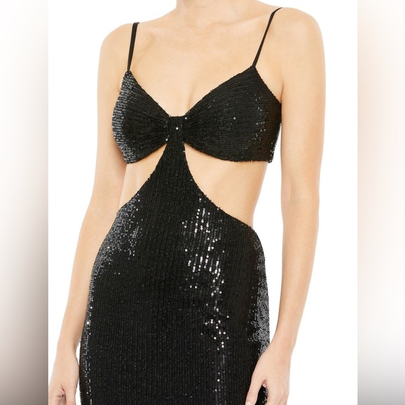 Mac Duggal Cutout Waist Sequin Sleeveless Open Back Long Dress Black Size 2 NWT - Picture 13 of 15